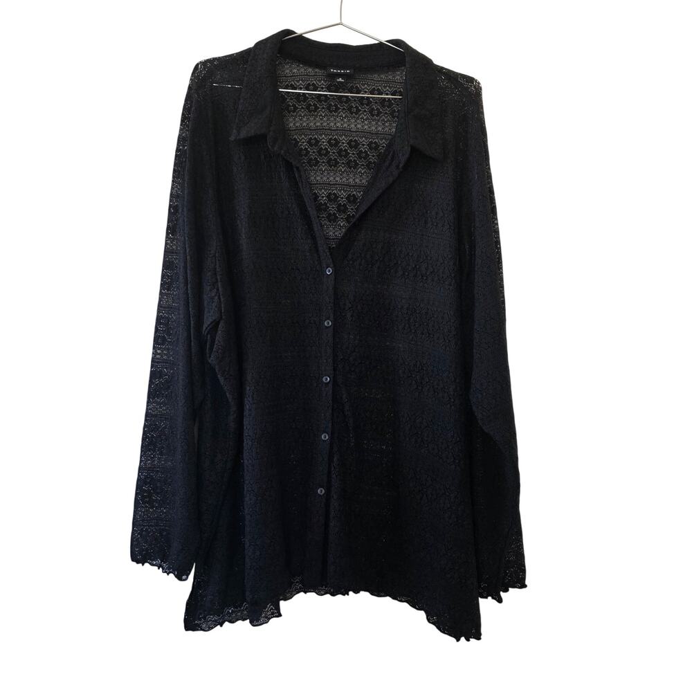 Torrid Lace Button Up Blouse Black Women Plus Size 4 Sheer Floral Crochet Goth